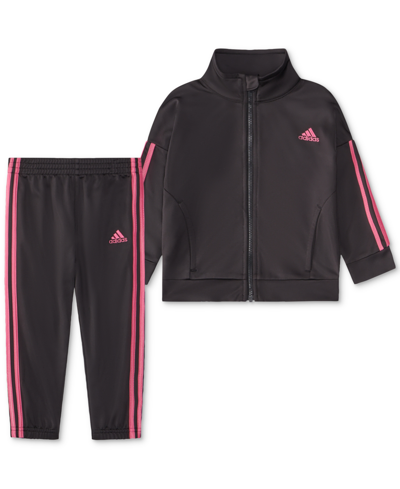 Adidas Originals Baby Girls Essential Tricot Jacket And Pants, 2 Piece Set In Black W Pink