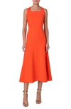 Akris Square-neck Sleeveless Midi A-line Dress In 263 Cadmium