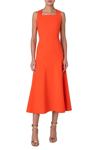 Akris Square-neck Sleeveless Midi A-line Dress In Cadmium