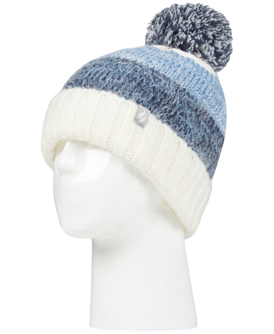 Heat Holders Women's Sloane Feather-knit Roll-up Pom Pom Hat In Navy