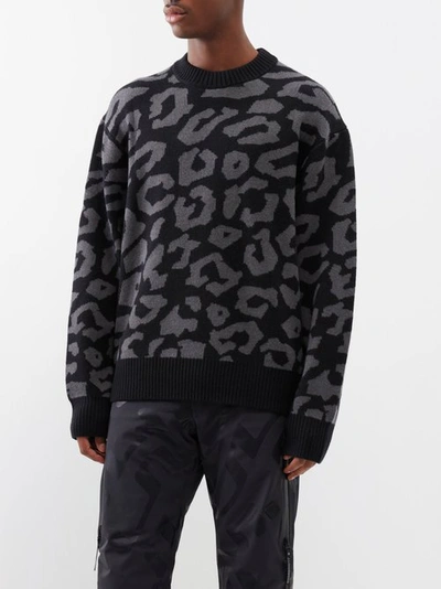 J. Lindeberg Olive Leopard-jacquard Wool-blend Sweater In Black