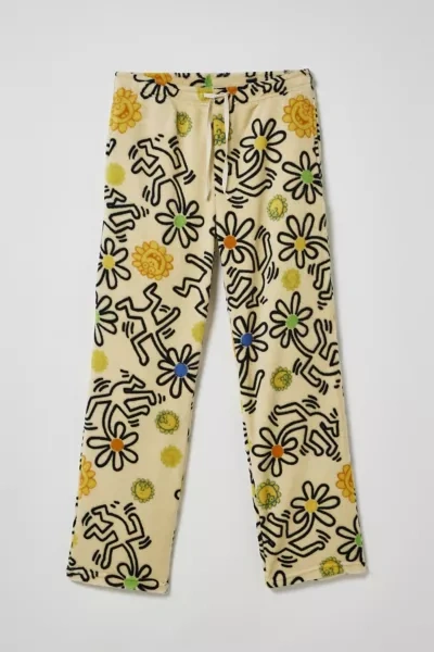 Keith Haring Dancing Flower Plush Lounge Pant In Cream, Men's At Urban Outfitters
