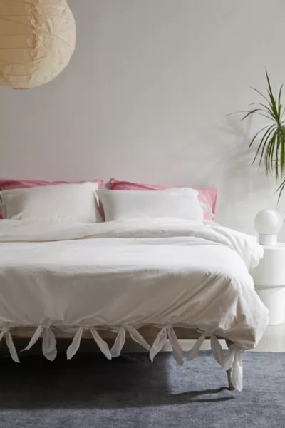 Urban Outfitters Breezy Cotton Percale Knotted Duvet Cover In White At