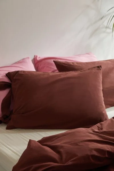 Urban Outfitters Breezy Cotton Percale Knotted Sham Set In Brown At