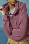 Bdg Leah Waffle Knit Zip-up Hoodie Sweatshirt In Red At Urban Outfitters