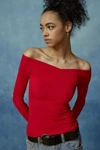 Bdg Shannen Off-the-shoulder Long Sleeve Tee In Red, Women's At Urban Outfitters