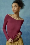 Bdg Shannen Off-the-shoulder Long Sleeve Tee In Maroon, Women's At Urban Outfitters