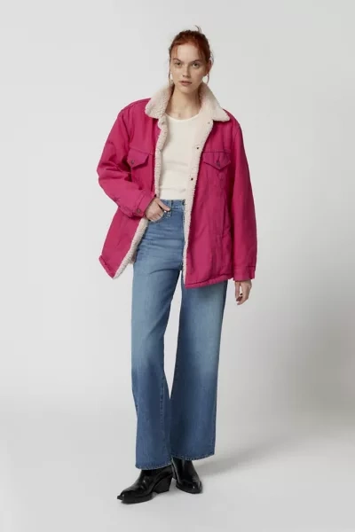 Urban Renewal Remade Overdyed Branded Fleece-lined Denim Jacket In Pink, Women's At Urban Outfitters