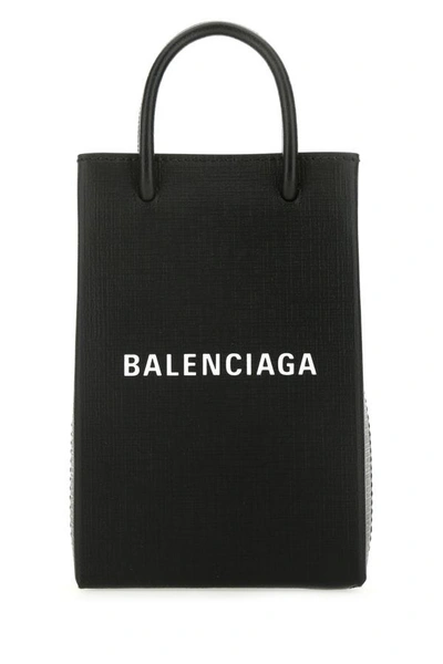 Balenciaga Leather Shopping Phone Holder In Black