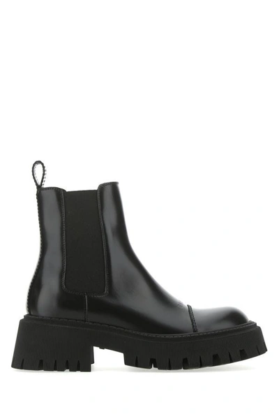 Balenciaga Leather Tractor Ankle Boots In Black
