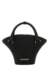 Balenciaga Medium Straw Basket Tote Bag In Black