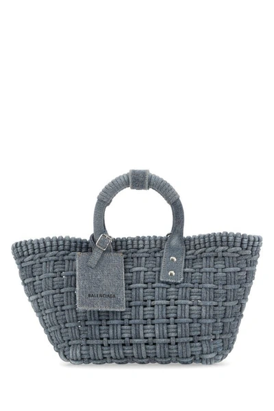 Balenciaga Bistro Denim Xs Basket Top Handle Bag In Blue
