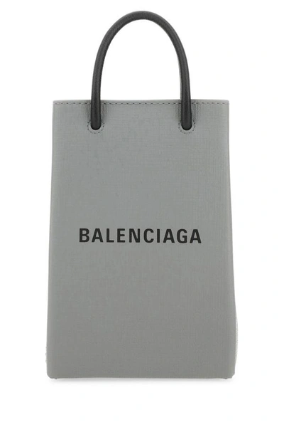 Balenciaga Woman Grey Leather Phone Case In Gray