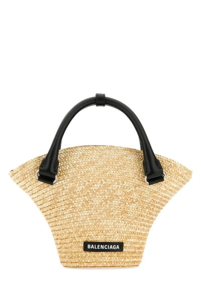 Balenciaga Beach Medium Straw Tote Bag In Cream