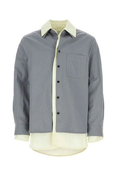 Bottega Veneta Contrast Layer Cotton Blend Shirt In Grey