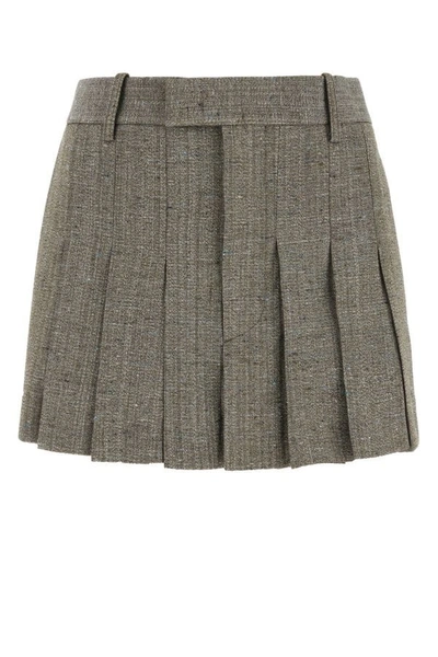 Bottega Veneta Silk And Viscose Mini Pleated Skirt Clothing In Gray