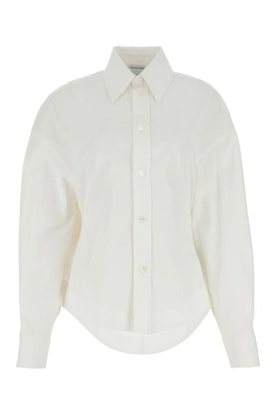 Bottega Veneta Asymmetric Hem Long Sleeve Cotton Shirt In White