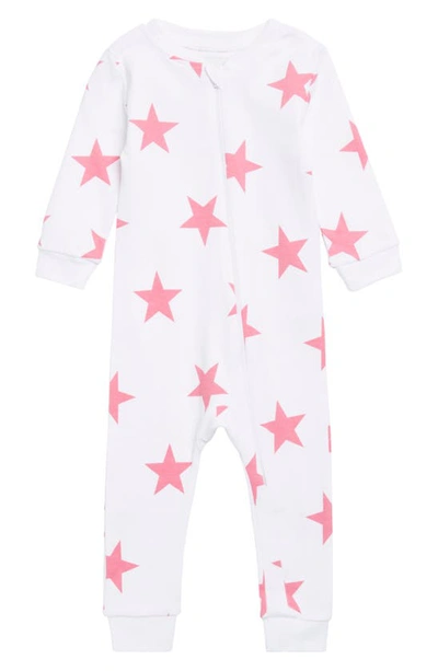 Sammy + Nat Babies' Print Fitted One-piece Cotton Pyjamas In Pink Stars