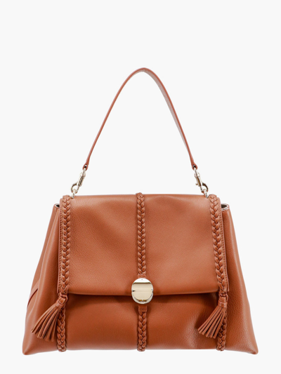 Chloé Leather Shoulder Bag With Engraved Logo In Brown