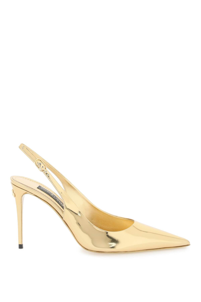 Dolce & Gabbana Laminated Leather Slingback In Gold