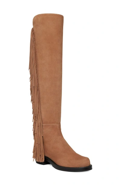 Stuart Weitzman 5050 Suede Fringe Over-the-knee Boots In Camel Leather