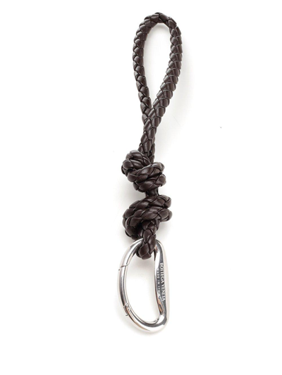 Bottega Veneta Drop Hook Intreccio Key Ring In Fondant/silver