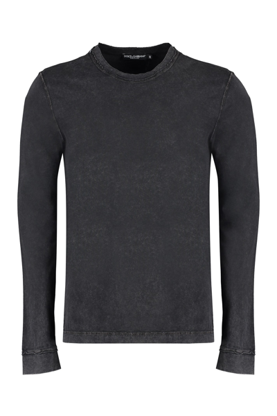 Dolce & Gabbana Long Sleeve Cotton T-shirt In Black