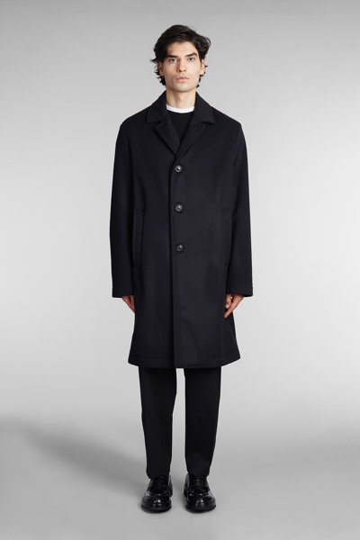 Mauro Grifoni Coat In Black Wool In Blue