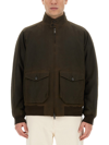 Baracuta Dark Green Cotton Bomber Jacket With Fleece Lining And Flap Pockets In Marrone
