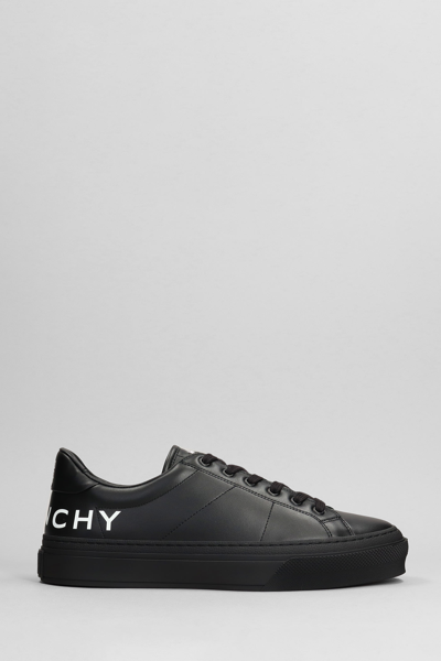 Givenchy City Sport Sneakers In Black Leather In 4g Metal Piece With Silver Finish On The Tongue