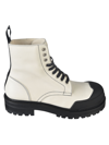 Marni Leather Combat Boots With Contrasting Seams In White