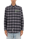 Aries Logo Embroidered Plaid Shirt In Nero