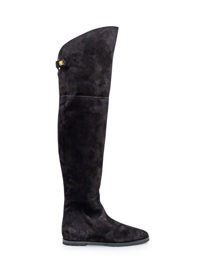 Maison Skorpios Stefania Boots In Suede Leather In Black