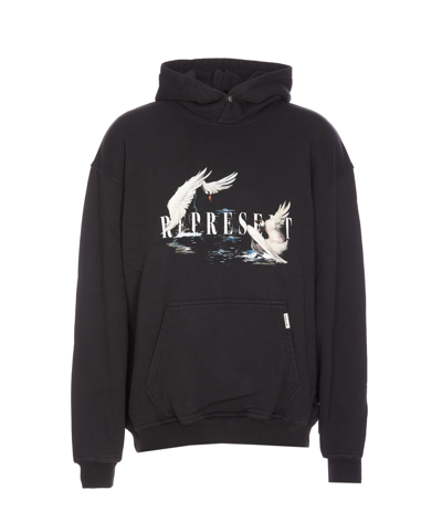 Represent Swan Hoodie In Off Black