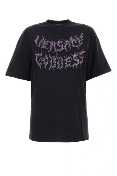 VERSACE VERSACE WOMAN BLACK COTTON OVERSIZE T-SHIRT