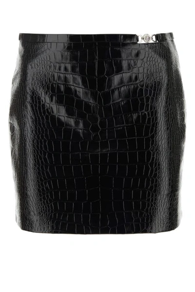 Versace Croc-embossed Patent Leather Mini Skirt In Black