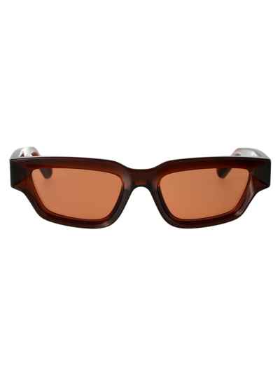 Bottega Veneta Narrow Sunglasses In 004 Brown Brown Brown