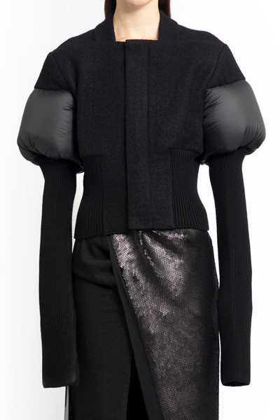 Rick Owens Padded-panels Ribbed-knit Fitted Jacket In Black