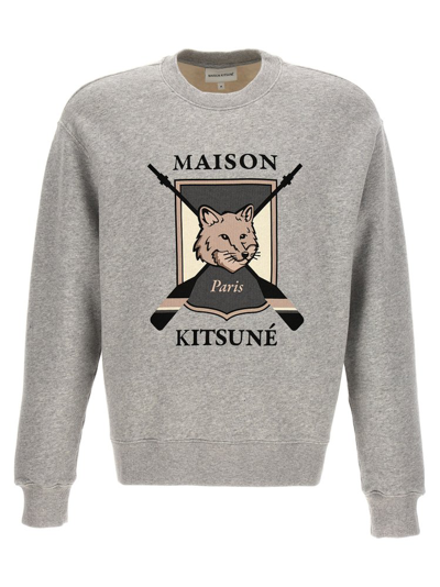 Maison Kitsuné Fox Printed Crewneck Sweatshirt In Grey