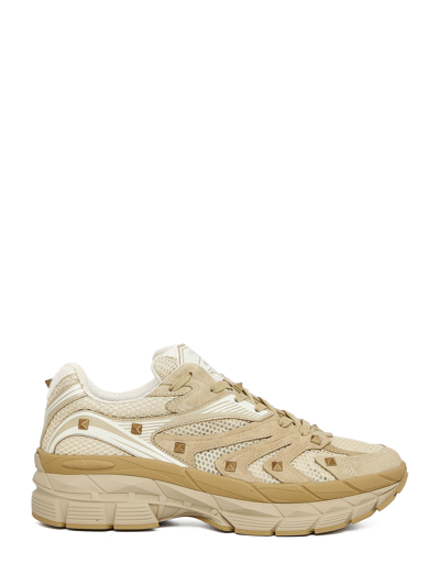 Valentino Garavani Ms-2960 Sneakers In Mesh And Leather In Beige