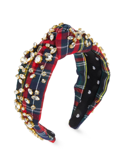 Lele Sadoughi Crystal Embellished Plaid Knot Headband In Midnight Plaid
