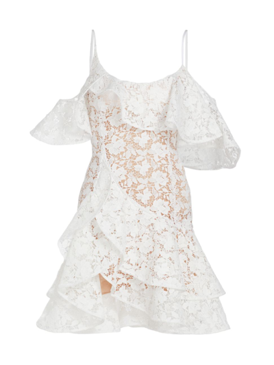 Oscar De La Renta Ruffled Gardenial Guipire Mini Dress In White