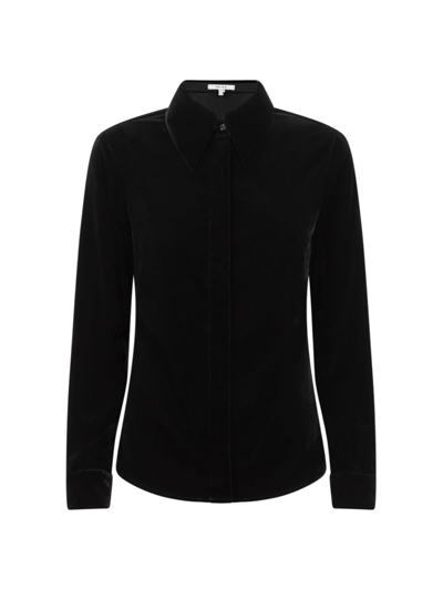 Reiss Carly Button-through Long-sleeve Velvet Shirt In Black