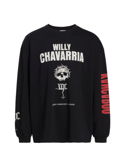 Willy Chavarria Men's Kangaroo Buffalo Logo Long-sleeve T-shirt In Solid Black