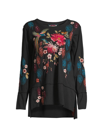 Johnny Was Women's Plus Ashira Embroidered Long-sleeve T-shirt In Black