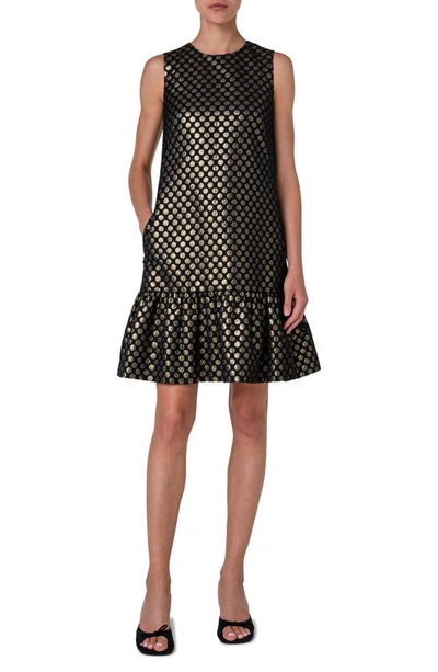 Akris Punto Metallic Polka Dot Jacquard Dress In Gold Black