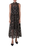 Akris Punto Geometric Metallic Tulle Mock Turtleneck Midi-dress In Black Gold In Black-gold