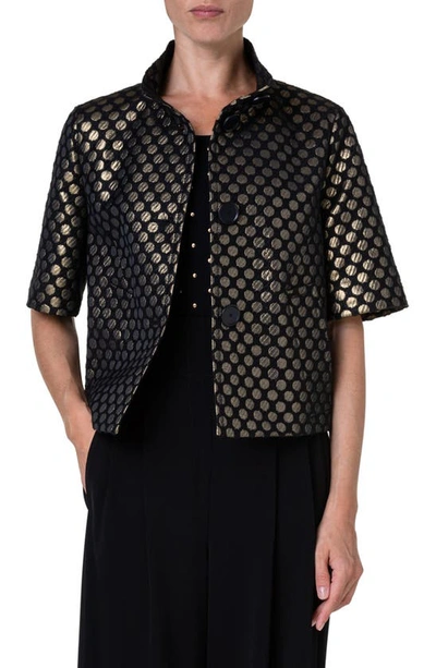 Akris Punto Metallic Polka Dot Jacquard Cropped Jacket In Black-gold