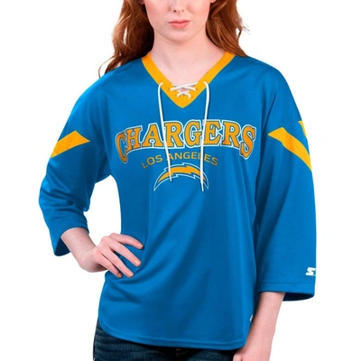 Starter Women's  Powder Blue Los Angeles Chargers Rally Lace-up 3/4 Sleeve T-shirt