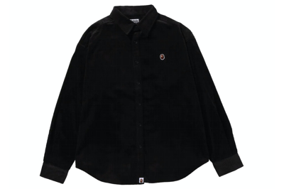 Pre-owned Bape Ape Head One Point Corduroy Shirt Black